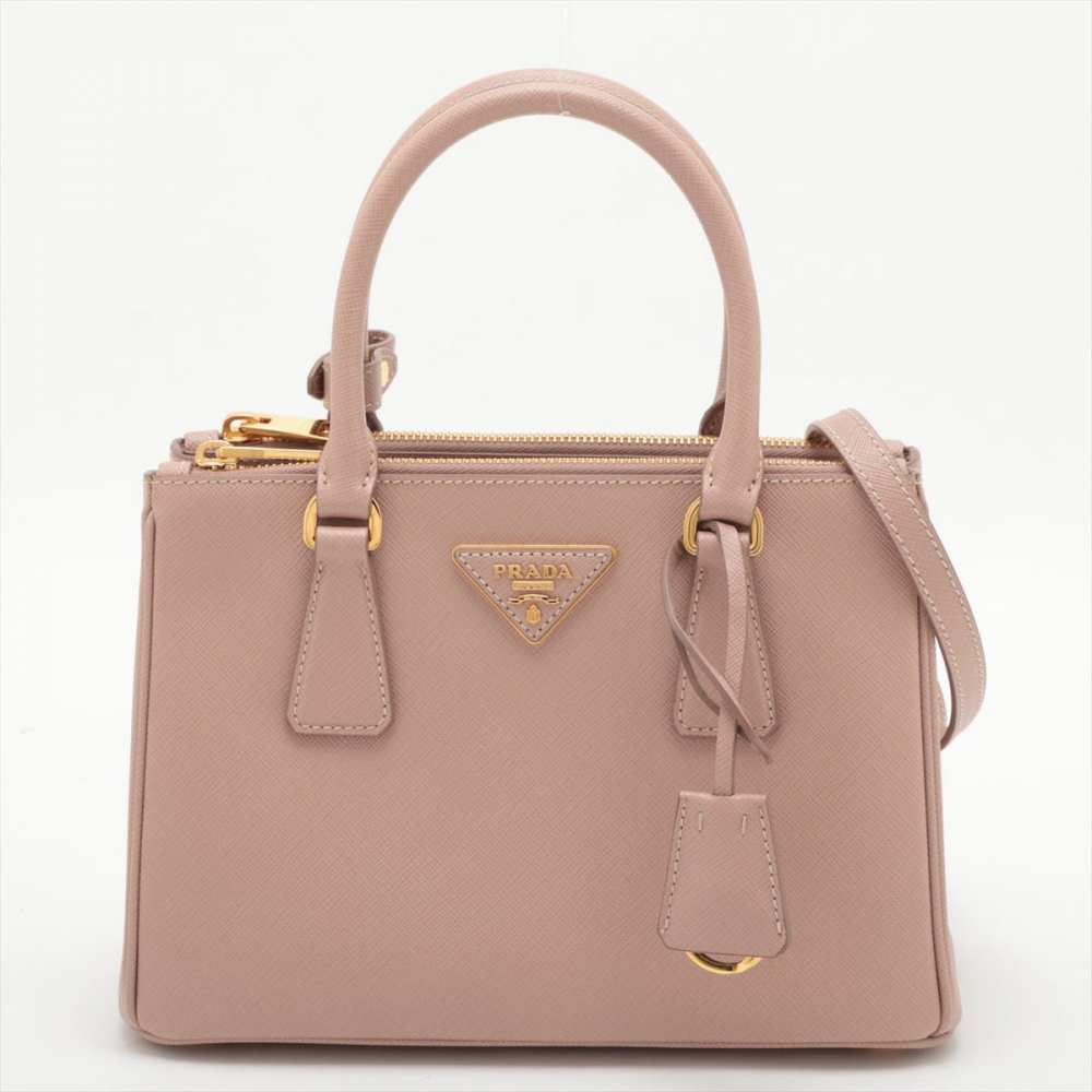 Prada Galleria Small Saffiano Lux Leather 2-Ways Handbag Beige Pink