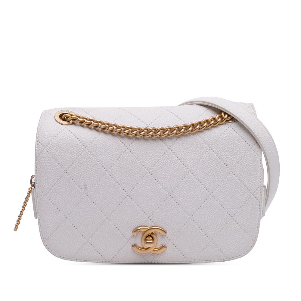 Chanel B Chanel White Off White Caviar Leather Leather CC Quilted Caviar Turnlock Full Flap Italy