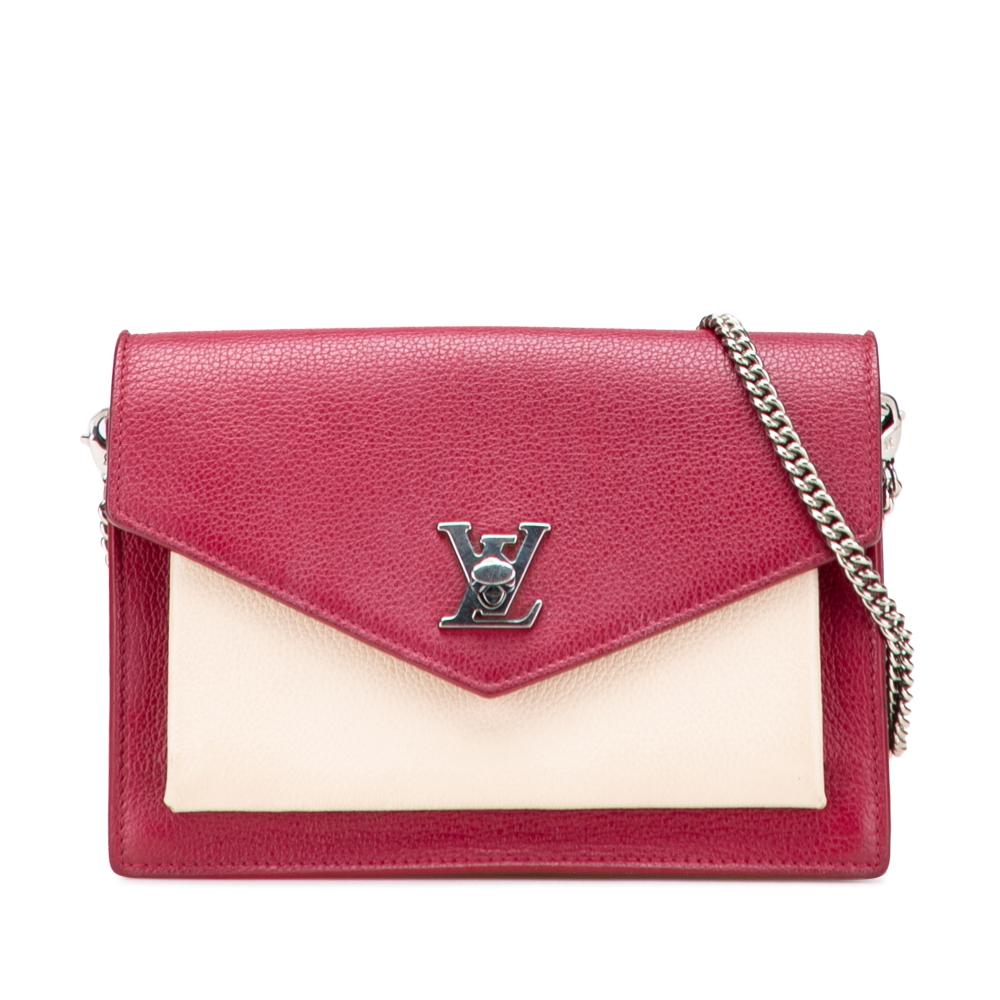 Louis Vuitton B Louis Vuitton Red with Brown Beige Calf Leather Bicolor MyLockMe Chain Pochette Spain