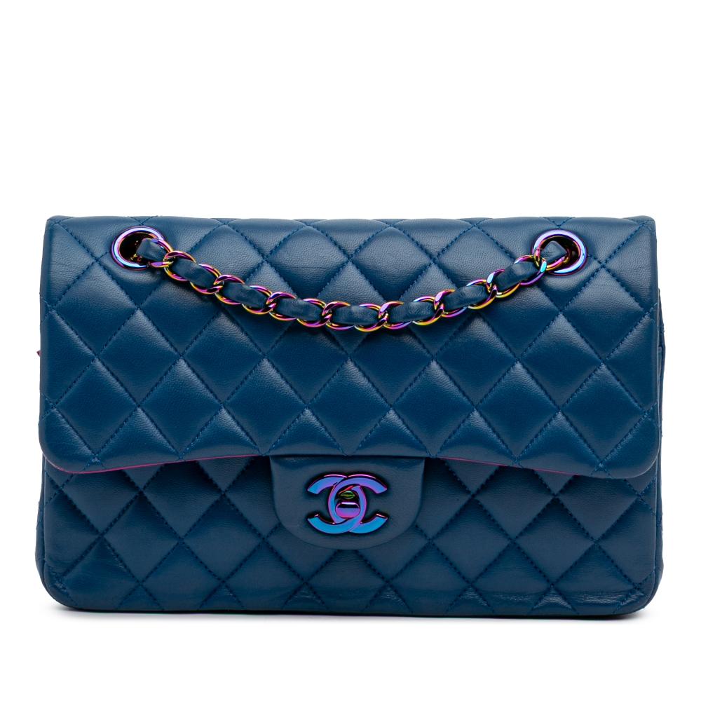 Chanel B Chanel Blue Dark Blue Lambskin Leather Leather Small Classic Lambskin Rainbow Double Flap France
