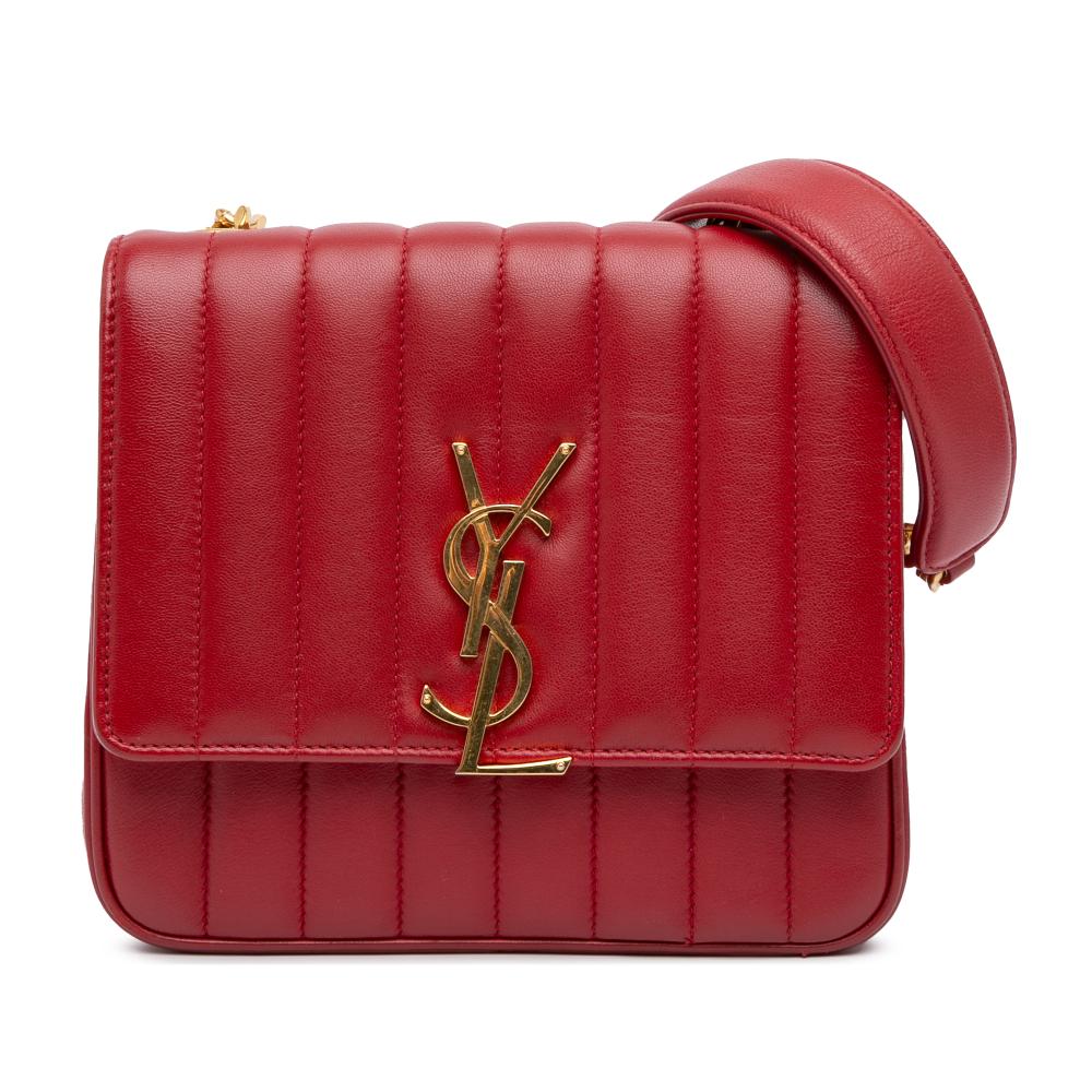 Saint Laurent B Saint Laurent Red Lambskin Leather Leather Medium Lambskin Monogram Vicky Chain Bag Italy