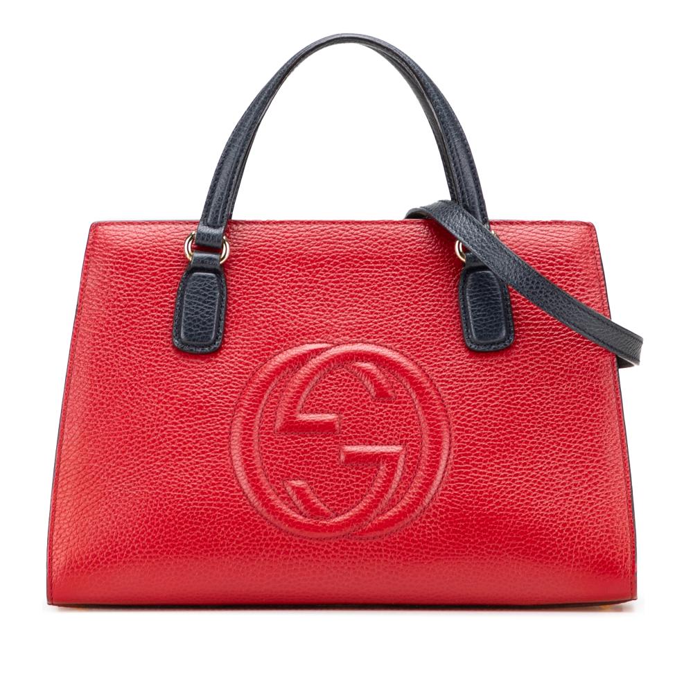 Gucci B Gucci Red Calf Leather Medium Tricolor Pebbled skin Soho Convertible Top Handle Bag Italy