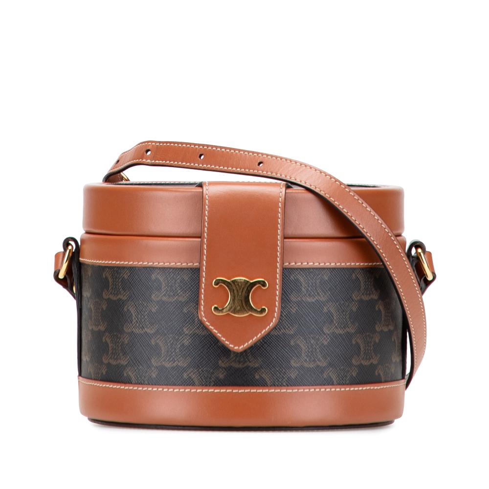 Celine B Celine Brown Dark Brown Coated Canvas Fabric Medium Triomphe Tambour Crossbody Italy