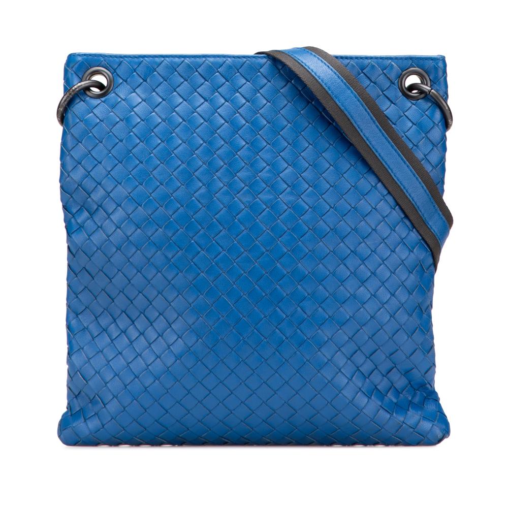 Bottega Veneta B Bottega Veneta Blue Calf Leather Intrecciato Crossbody Italy