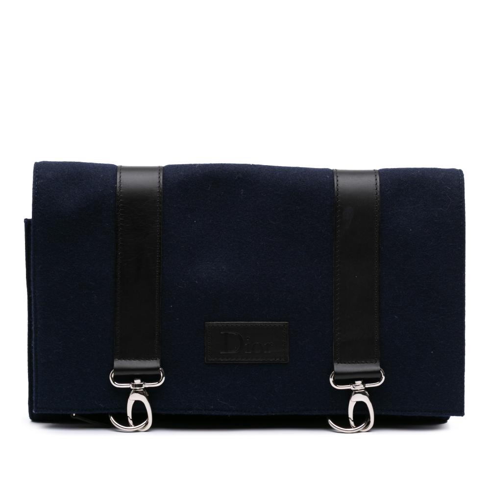 Christian Dior AB Dior Blue Navy Chemical Fiber Fabric Felt Travel Organizer Clutch Italy