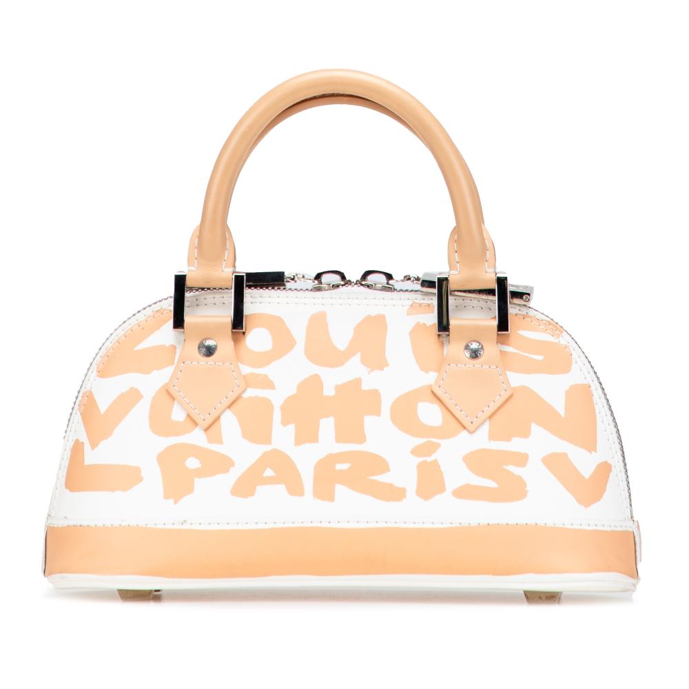 Louis Vuitton B Louis Vuitton White with Brown Light Brown Calf Leather Stephen Sprouse Graffiti Alma PM France