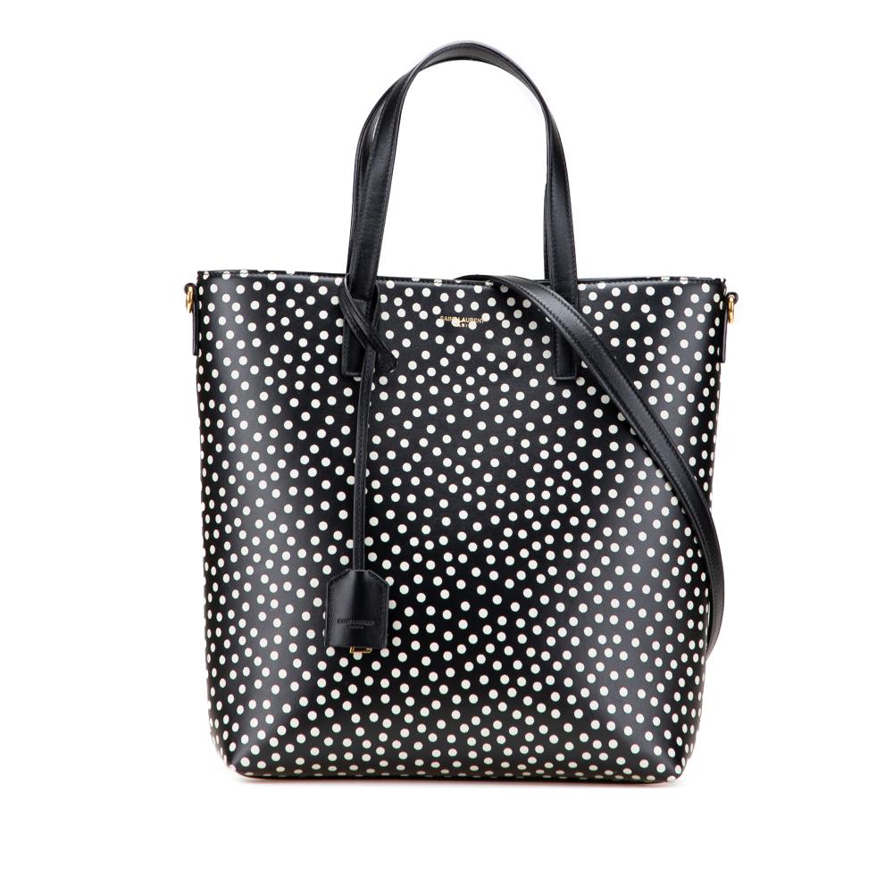 Saint Laurent AB Saint Laurent Black with White Calf Leather Toy skin Polka Dot North South Shopping Tote Italy