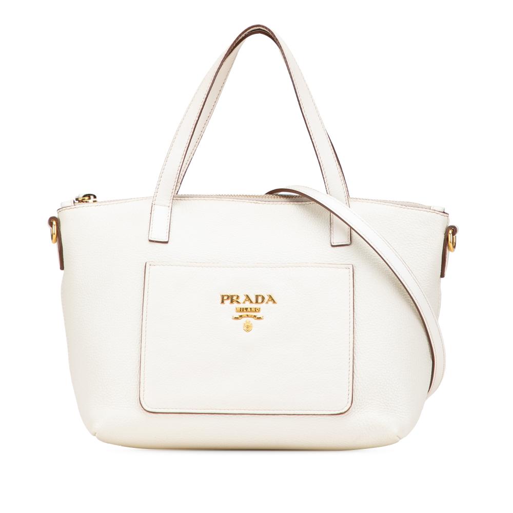 Prada B Prada White Calf Leather Vitello Daino Front Pocket Tote Romania