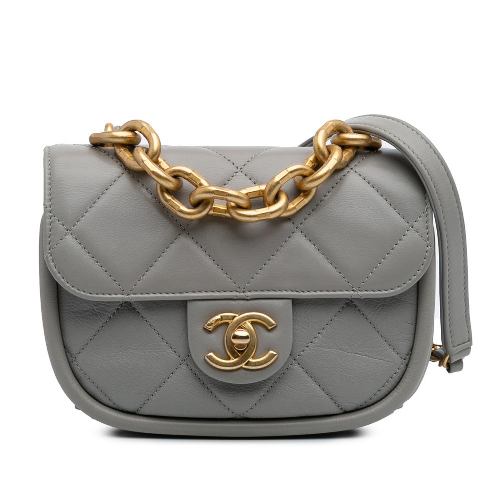 Chanel AB Chanel Gray Lambskin Leather Leather CC Quilted Lambskin Rounded Flap Italy