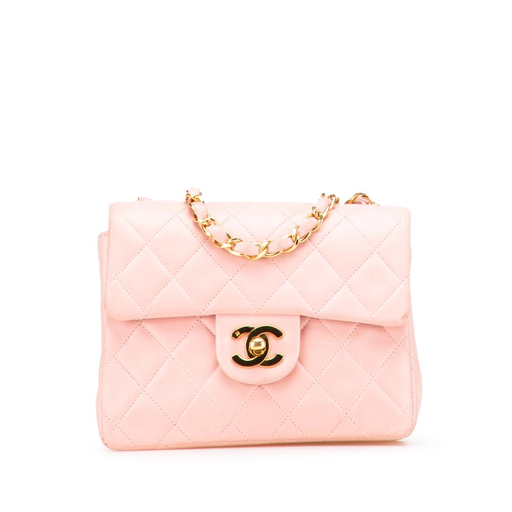 Chanel B Chanel Pink Lambskin Leather Leather Mini Square Classic Lambskin Single Flap France