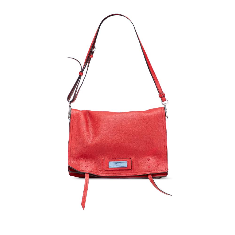 Prada B Prada Red Calf Leather Glace Etiquette Flap Crossbody Italy