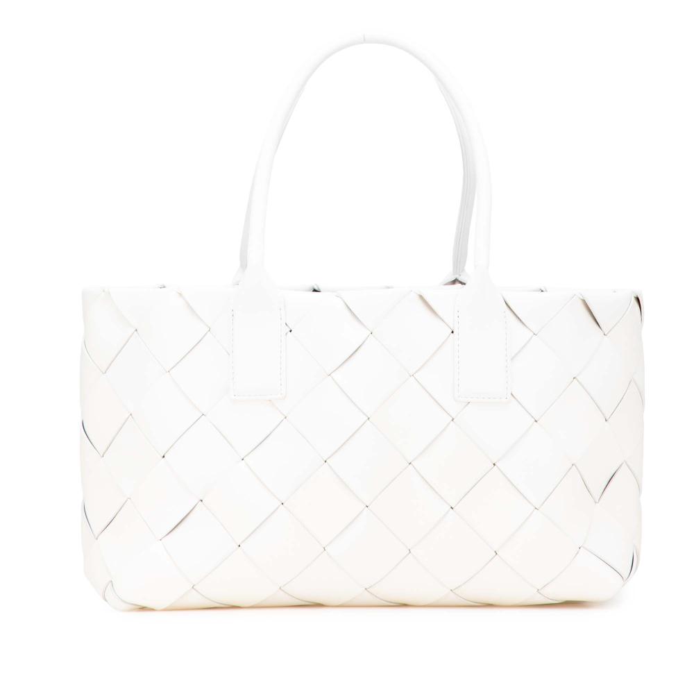 Bottega Veneta AB Bottega Veneta White Lambskin Leather Leather Small Lambskin Intrecciato Cabat Tote Italy