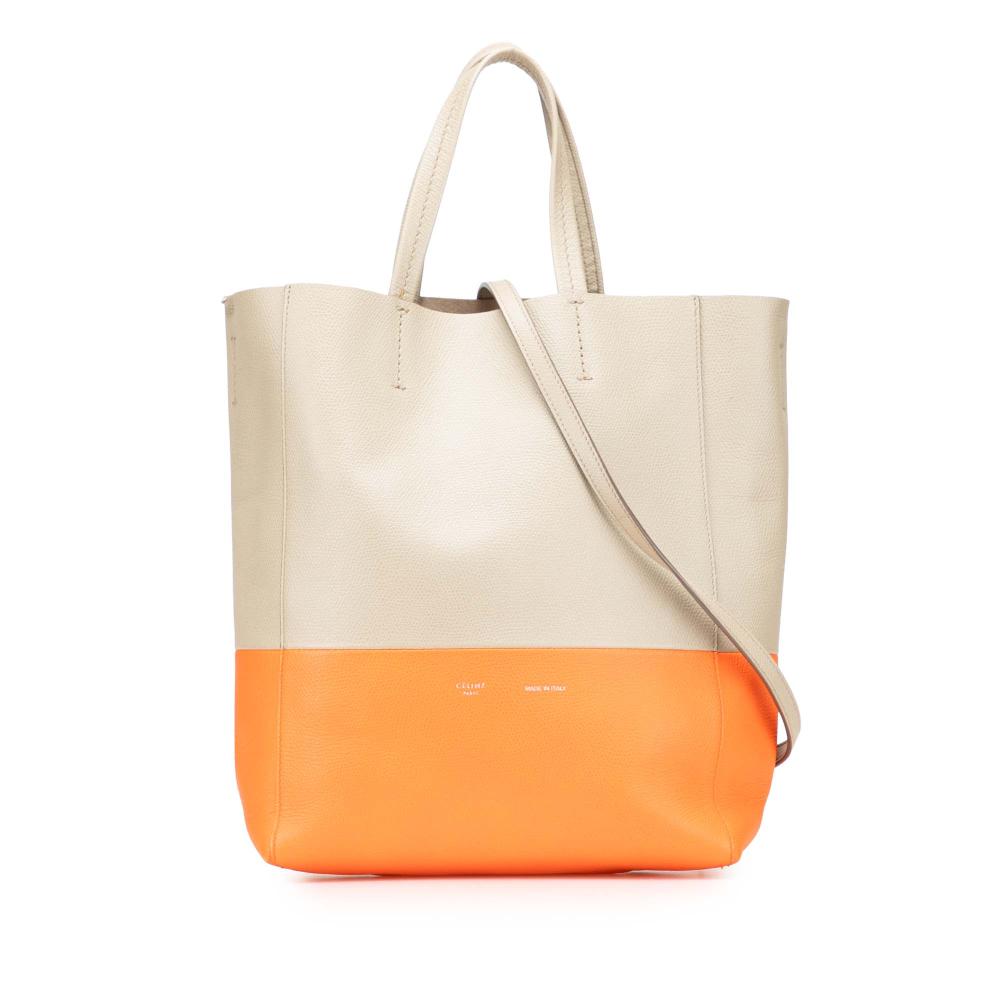 Celine B Celine Brown Beige with Orange Calf Leather Small Bicolor Vertical Cabas Italy