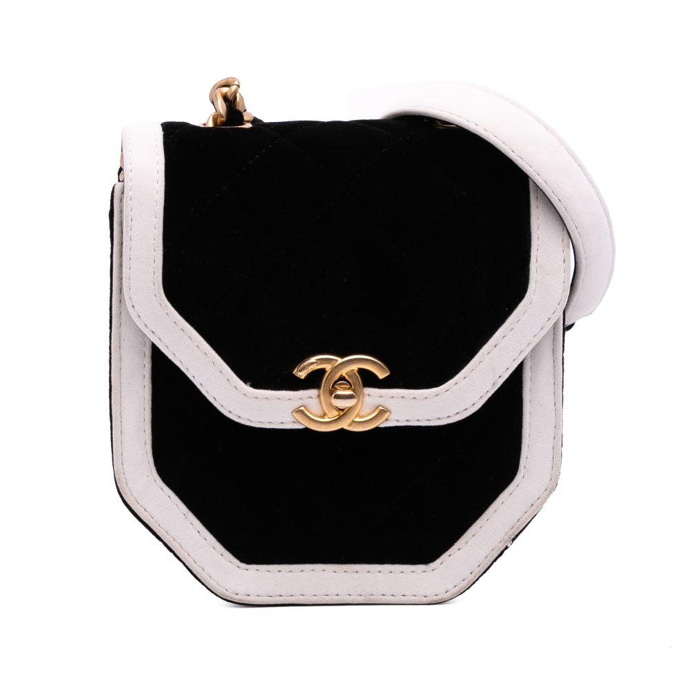 Chanel AB Chanel Black with White Off White Velvet Fabric Mini Quilted Place Vendome Single Flap France