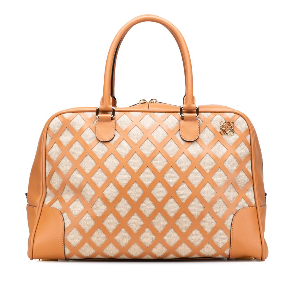 Loewe AB LOEWE Brown Beige Calf Leather Extra Large Canvas and Cut Out Amazona 75 Spain