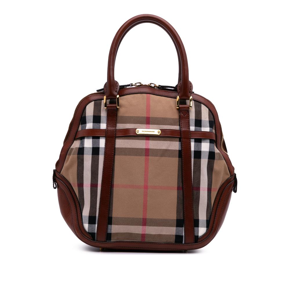 Burberry B Burberry Brown Light Brown Canvas Fabric Medium House Check Bridle Orchard Handbag Italy