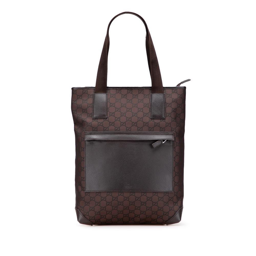 Gucci B Gucci Brown Dark Brown Canvas Fabric GG Tote Italy