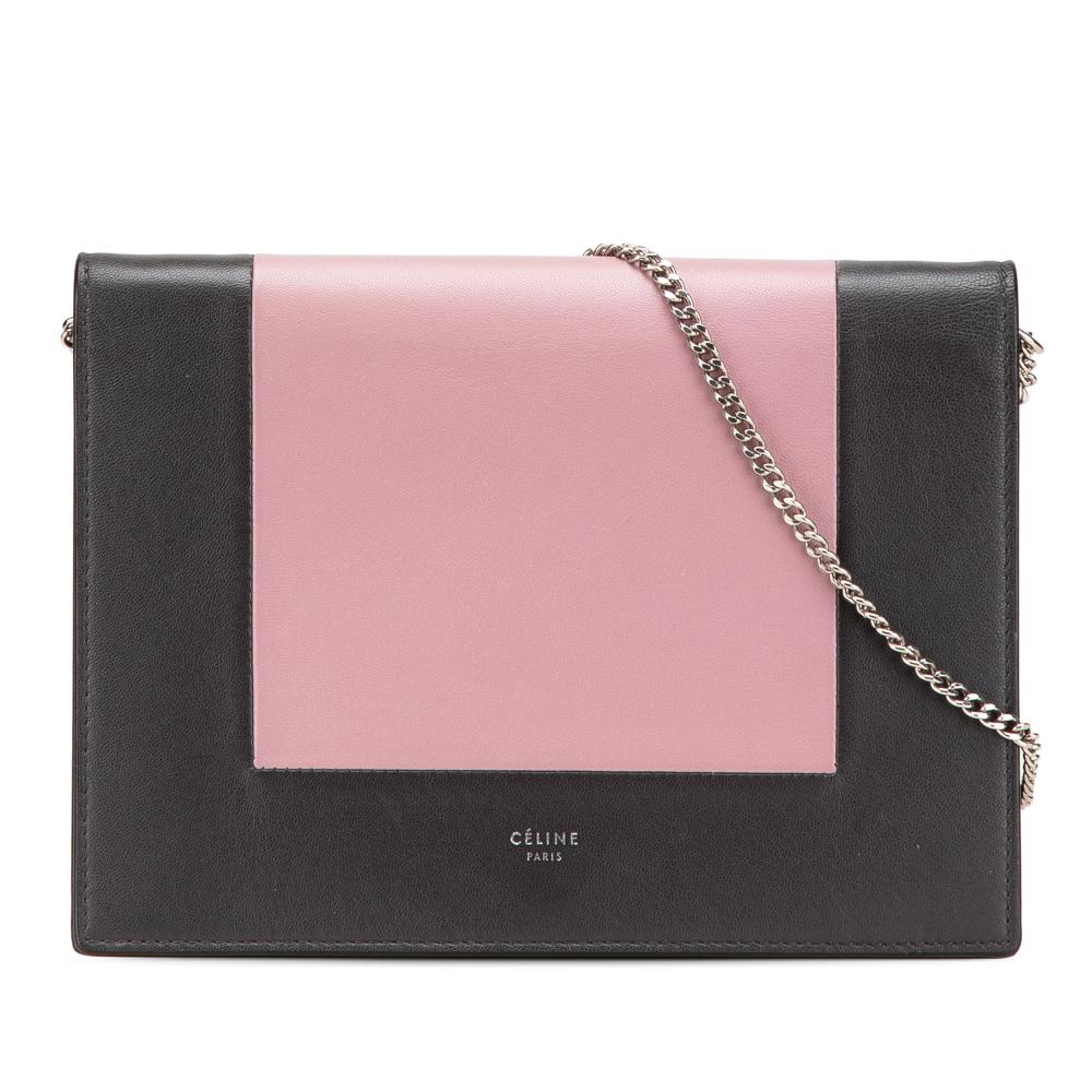 Celine B Celine Pink Lily with Black Calf Leather Frame Wallet on Chain Italy
