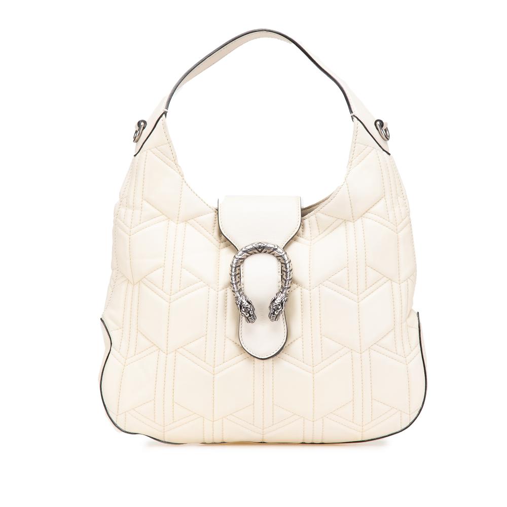 Gucci B Gucci White Calf Leather Quilted Dionysus Web Hobo Italy