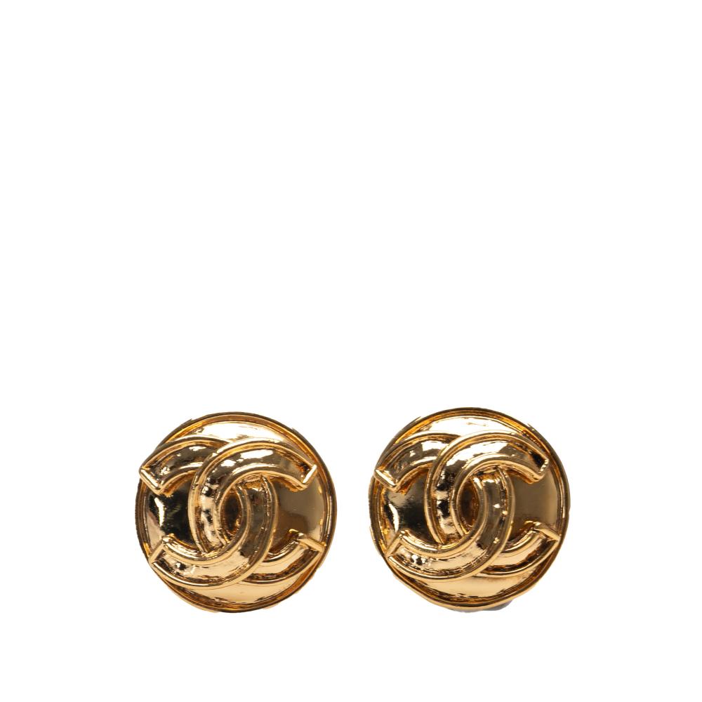 Chanel B Chanel Gold Gold Plated Metal CC Round Clip On Earrings France