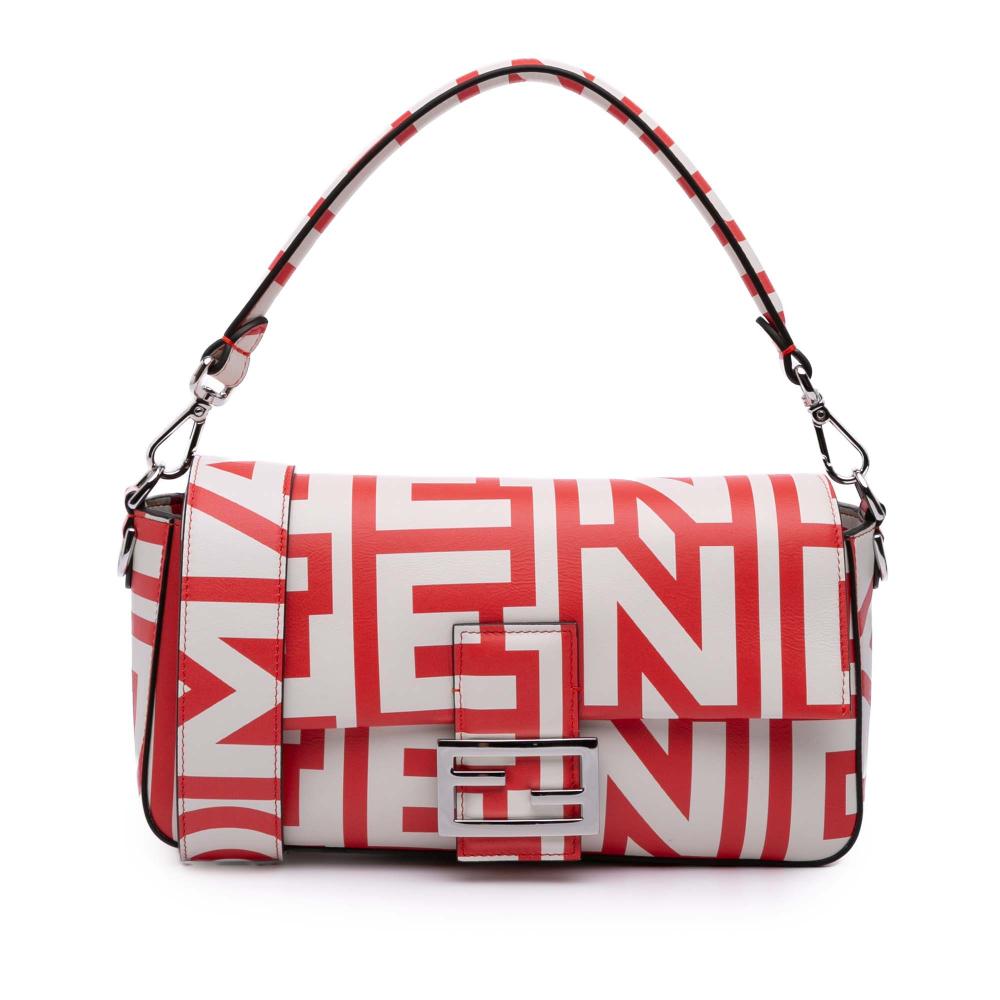Fendi White Marc Jacobs Nappa Vitello King Logo Print Phone Baguette Satchel Italy