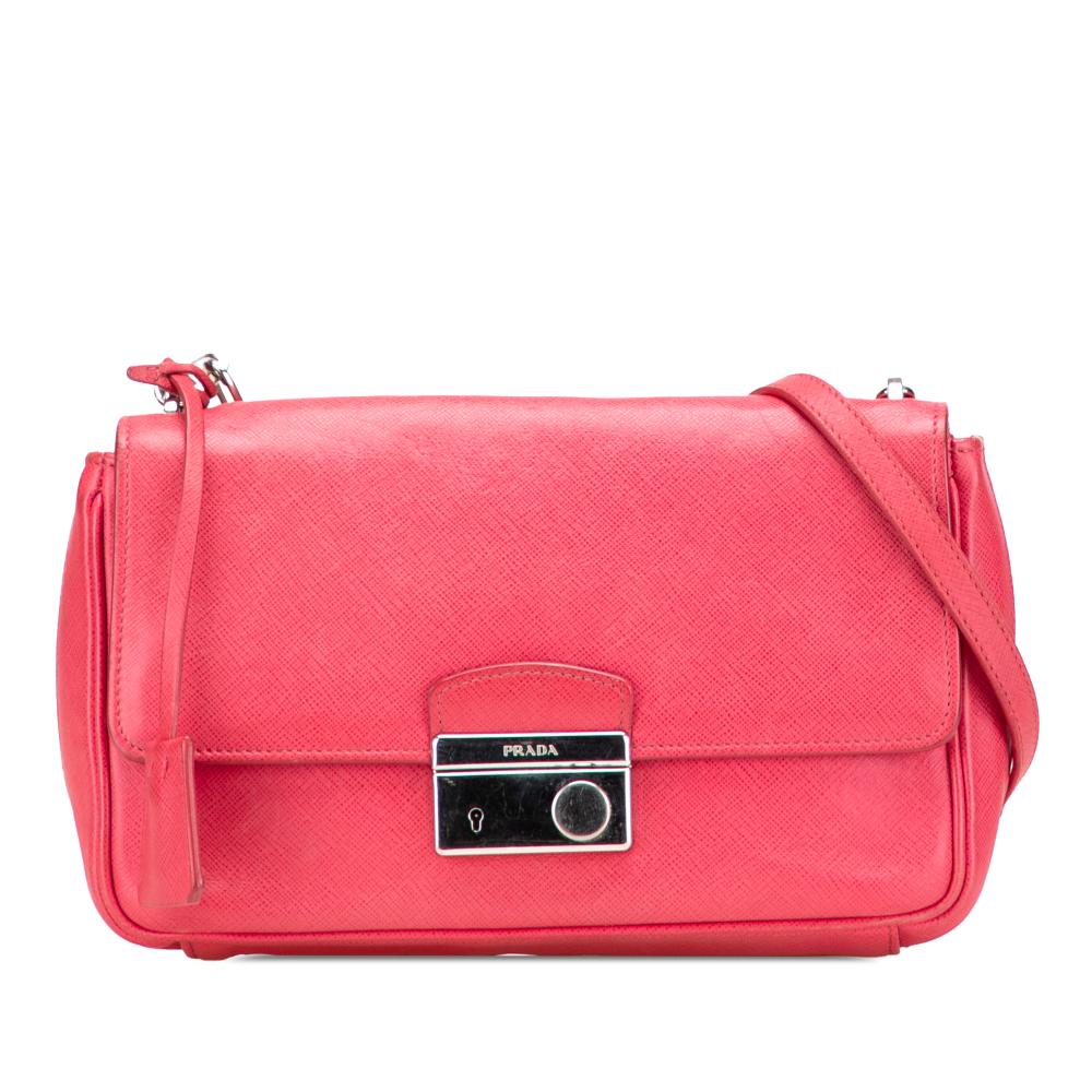Prada B Prada Pink Blush Saffiano Leather Sound Lock Crossbody Italy