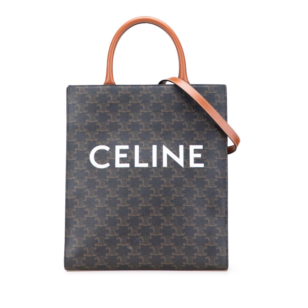 Celine B Celine Brown Dark Brown Coated Canvas Fabric Small Triomphe Vertical Cabas Tote Italy