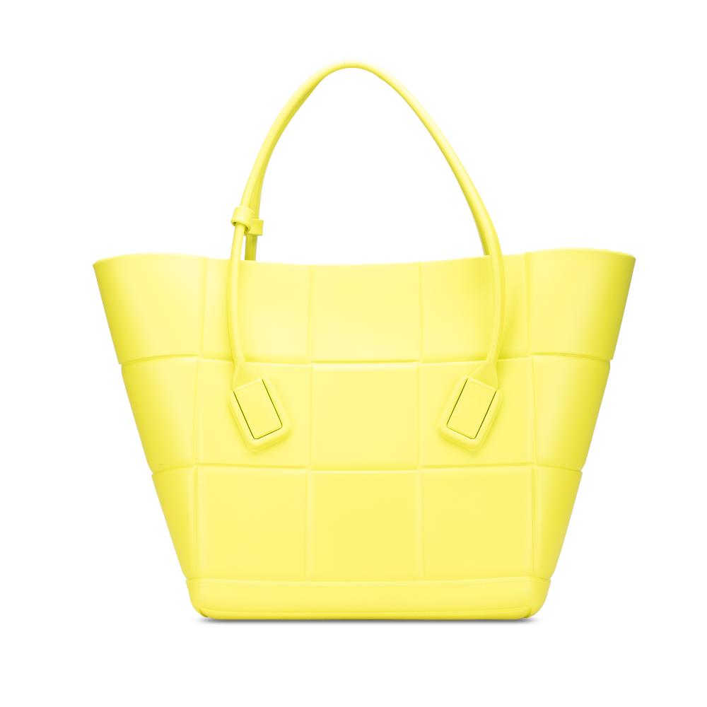 Bottega Veneta B Bottega Veneta Yellow Neon Yellow Chemical Fiber Fabric Medium Matte Rubber Arco Tote Italy