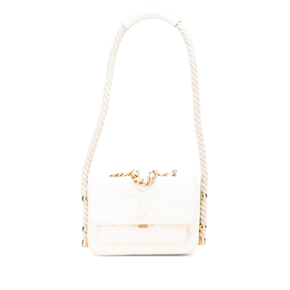 Chanel B Chanel White Ivory Calf Leather Crumpled skin En Vogue Rope Flap Italy
