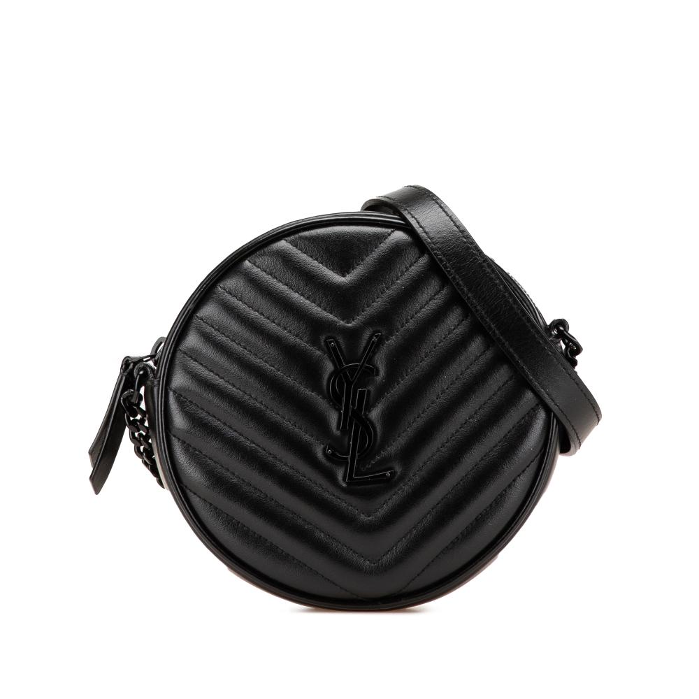 Saint Laurent B Saint Laurent Black Calf Leather Chevron skin Round Vinyle Camera Bag Italy