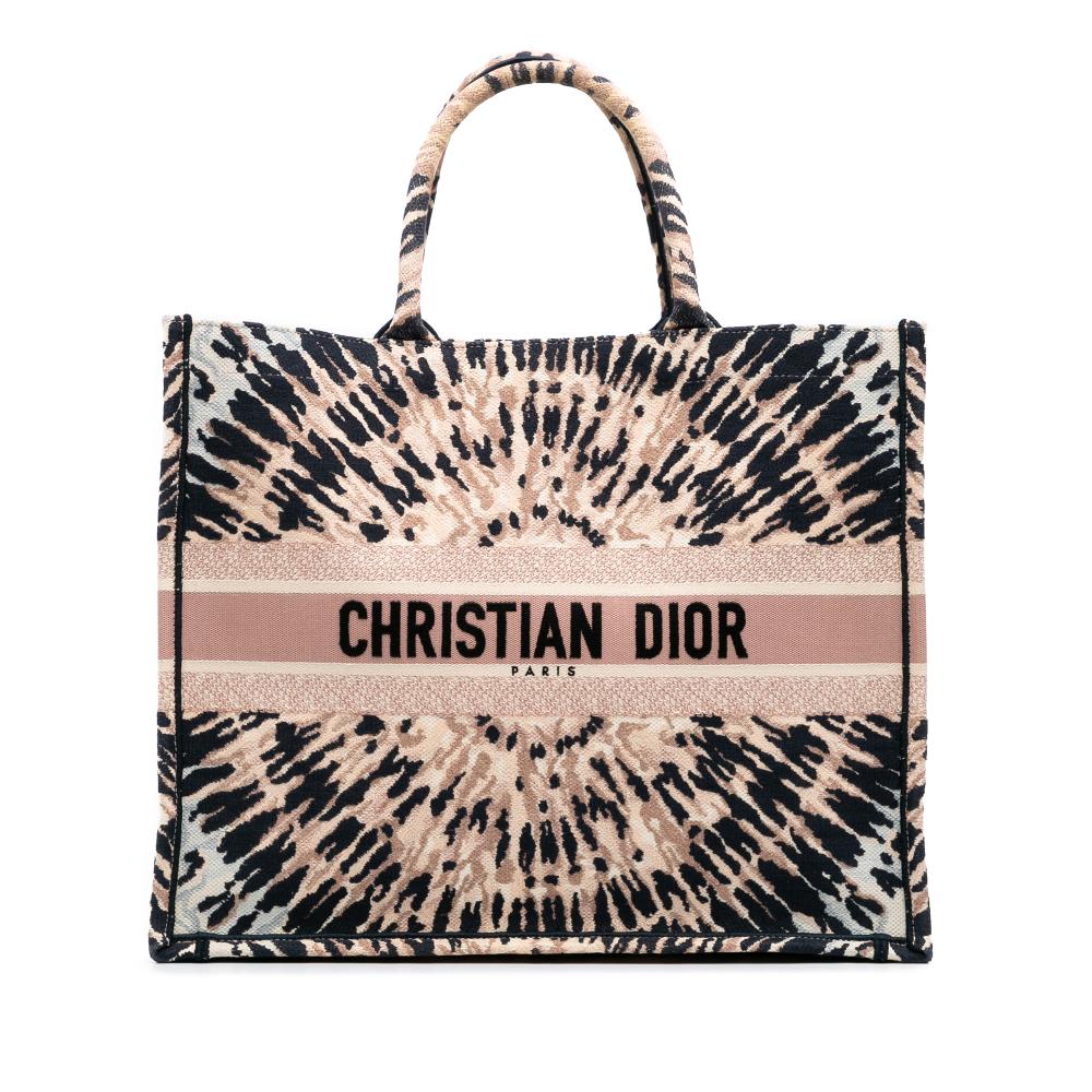 Christian Dior B Dior Brown Nude Canvas Fabric Large Embroidered Tie Dye Book Tote Italy
