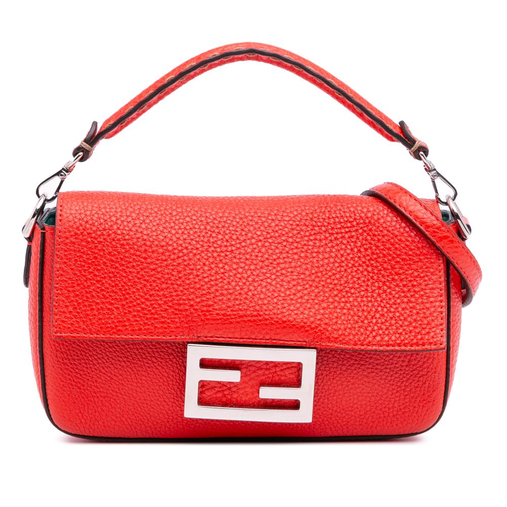 Fendi AB Fendi Red Calf Leather Mini Baguette Satchel Italy