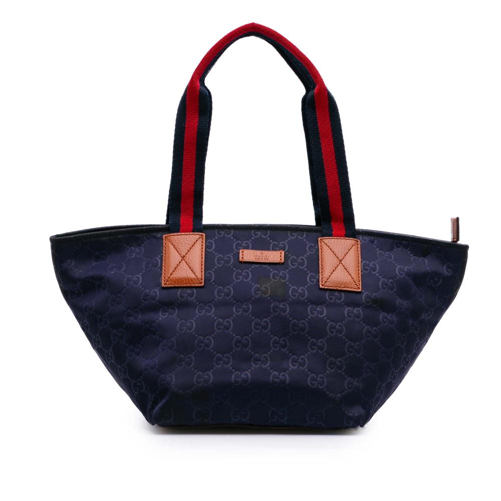 Gucci B Gucci Blue Nylon Fabric GG Web Tote Italy