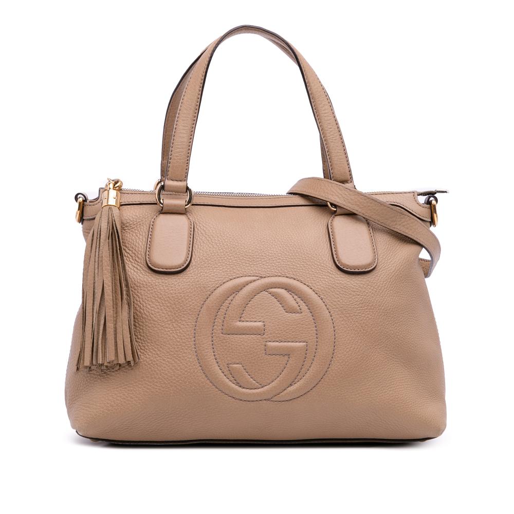 Gucci B Gucci Brown Nude Calf Leather Small Soho Working Satchel Italy