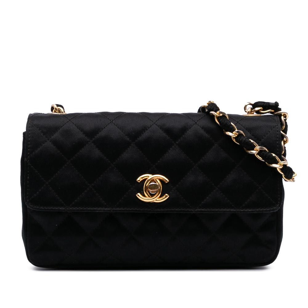 Chanel AB Chanel Black Satin Fabric Mini Rectangular CC Quilted Flap France