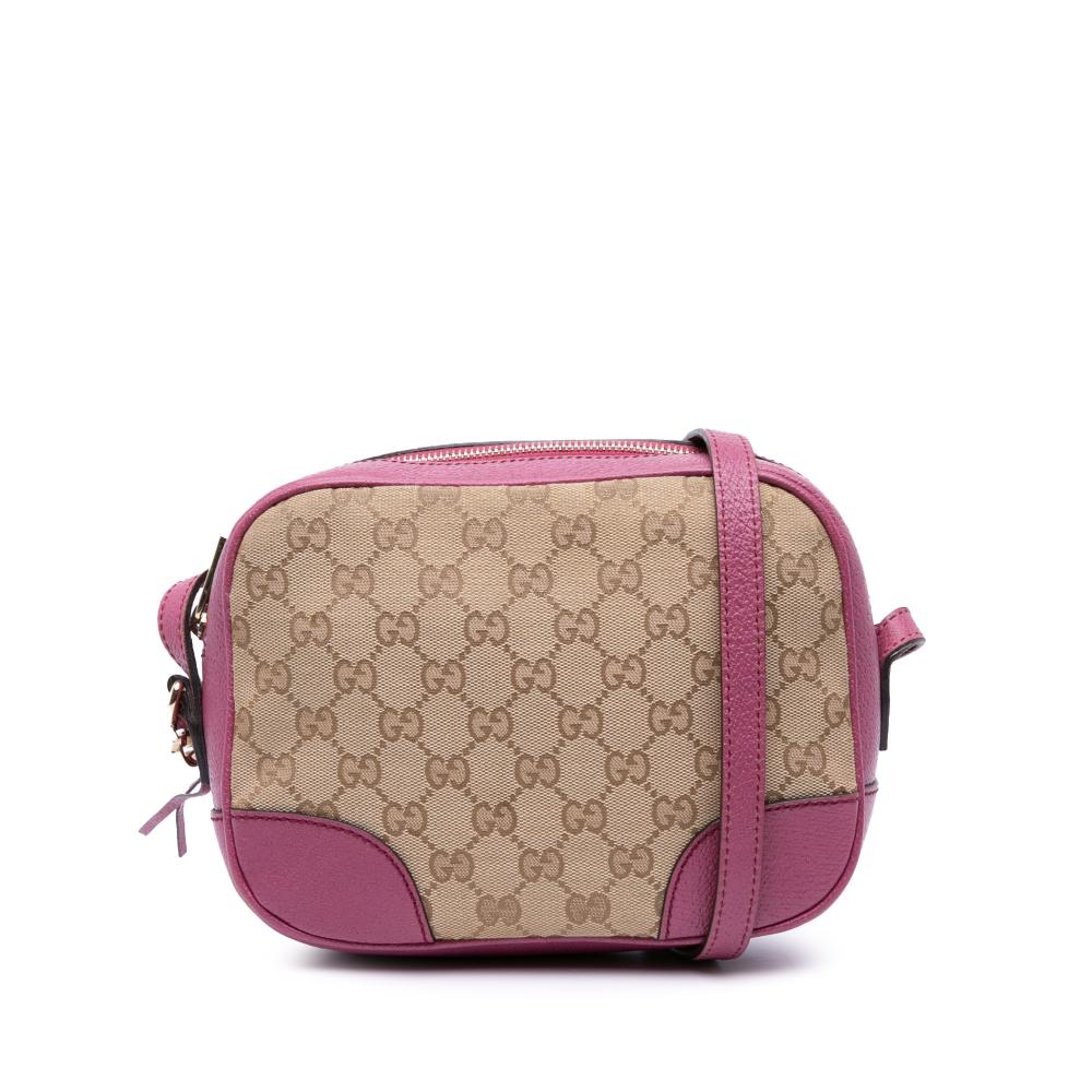Gucci B Gucci Brown Beige with Pink Canvas Fabric GG Bree Crossbody Italy