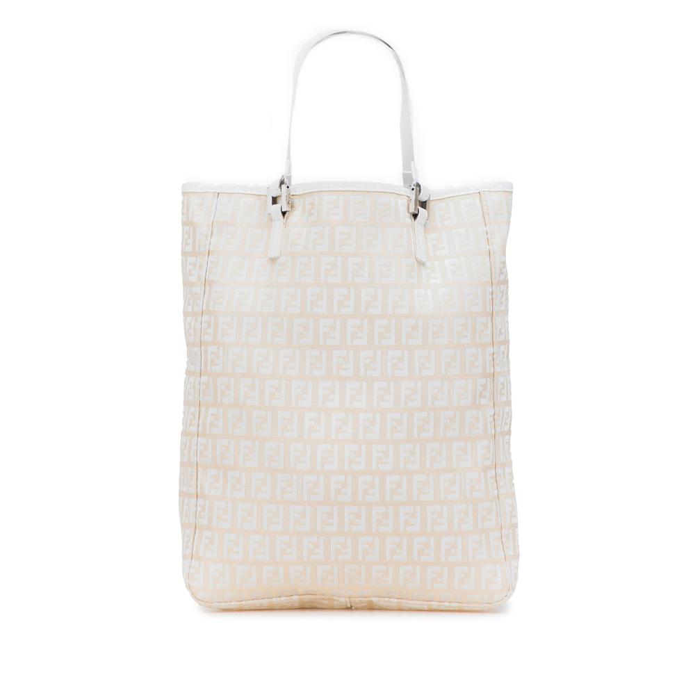 Fendi B Fendi Brown Beige with White Canvas Fabric Zucchino Tote Italy