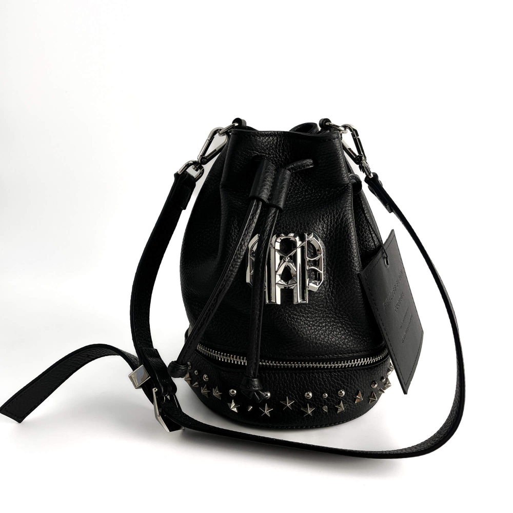 Philipp Plein Stud Leather Bucket Shoulder Bag Black