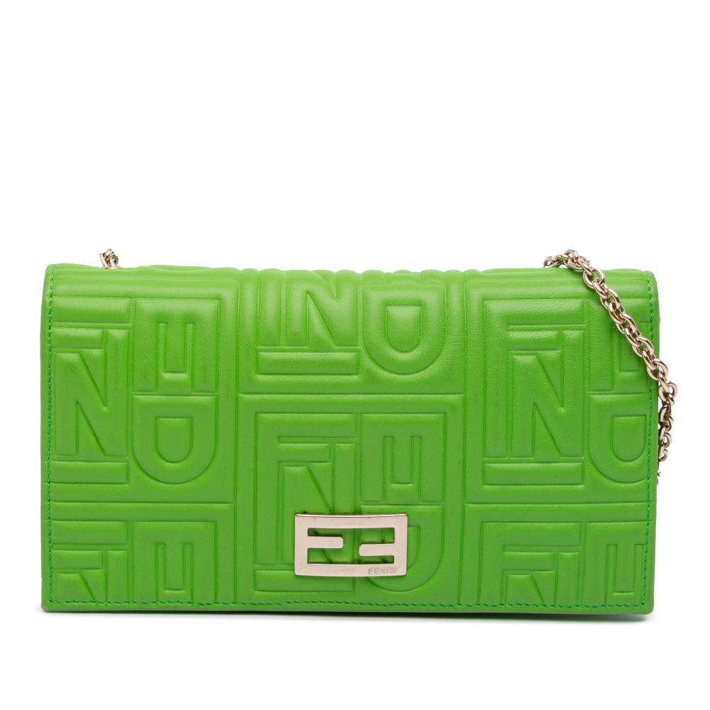 Fendi B Fendi Green Nappa Leather Leather Nappa Logo Embossed Long Wallet On Chain Italy