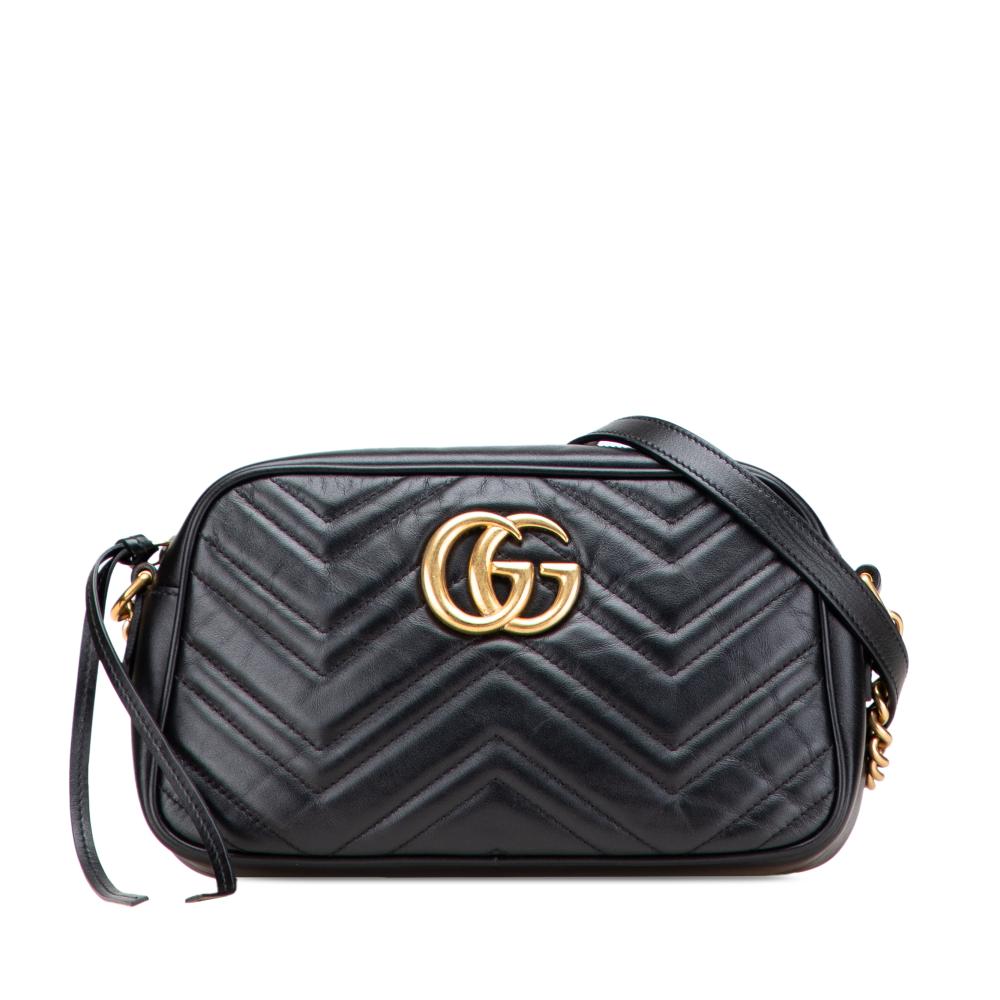 Gucci B Gucci Black Calf Leather Small GG Marmont Matelasse Crossbody Italy