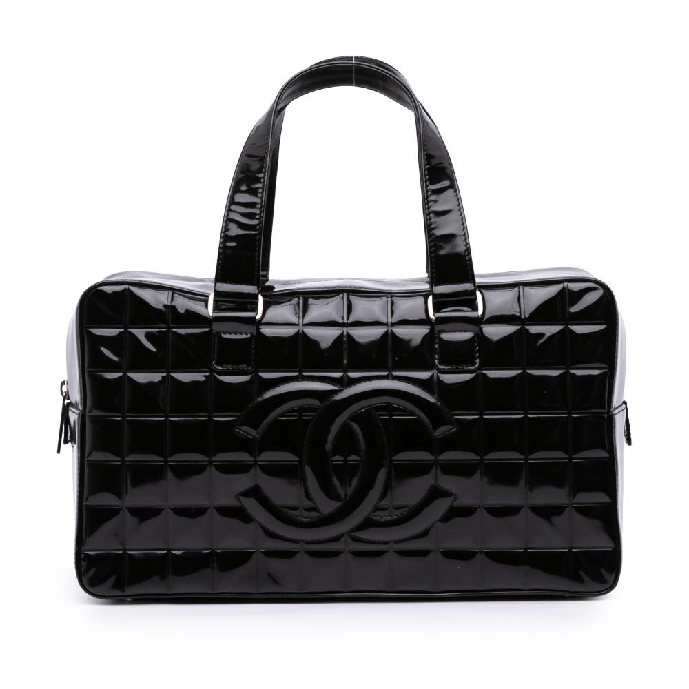 Chanel B Chanel Black Patent Leather Leather CC Chocolate Bar Patent Bowler Bag Italy
