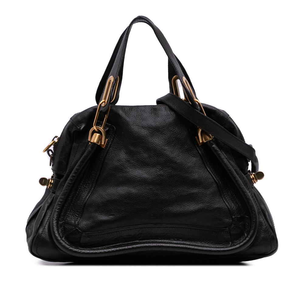 Chloé B Chloé Black Calf Leather Medium Pebbled Paraty Satchel Italy