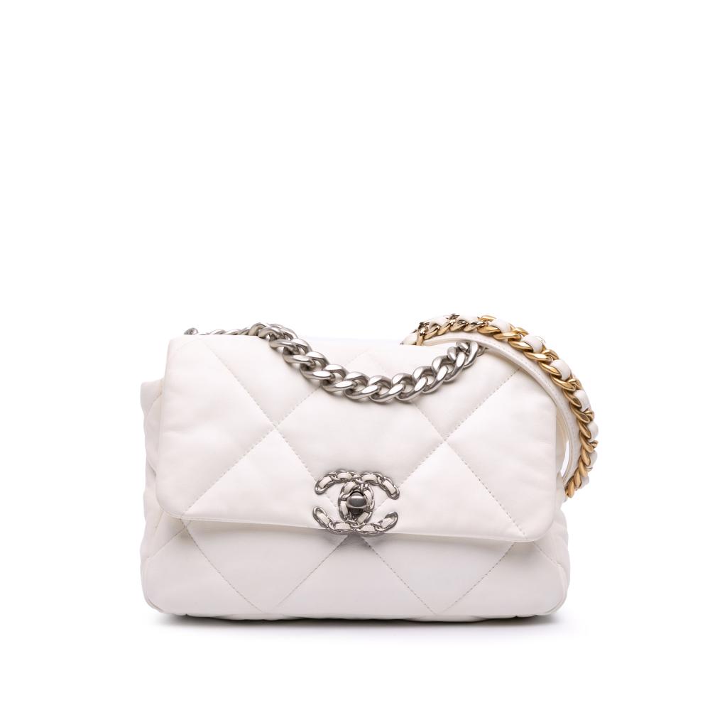 Chanel B Chanel White Off White Lambskin Leather Leather Medium Lambskin 19 Flap France