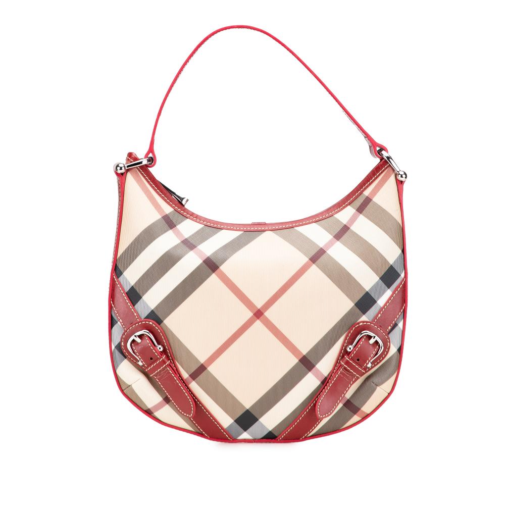 Burberry B Burberry Brown Beige with Red Coated Canvas Fabric Supernova Check Larkin Hobo China