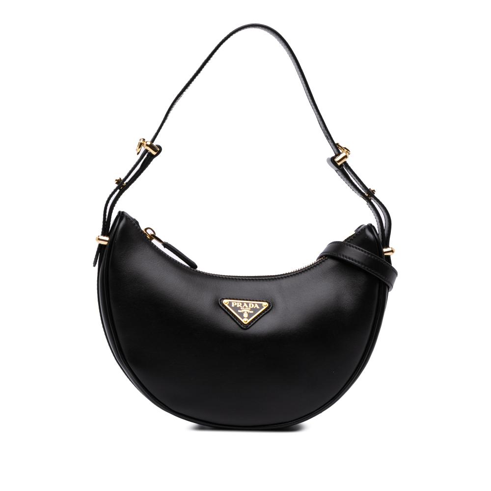 Prada AB Prada Black Calf Leather Small Soft Arque Satchel Italy