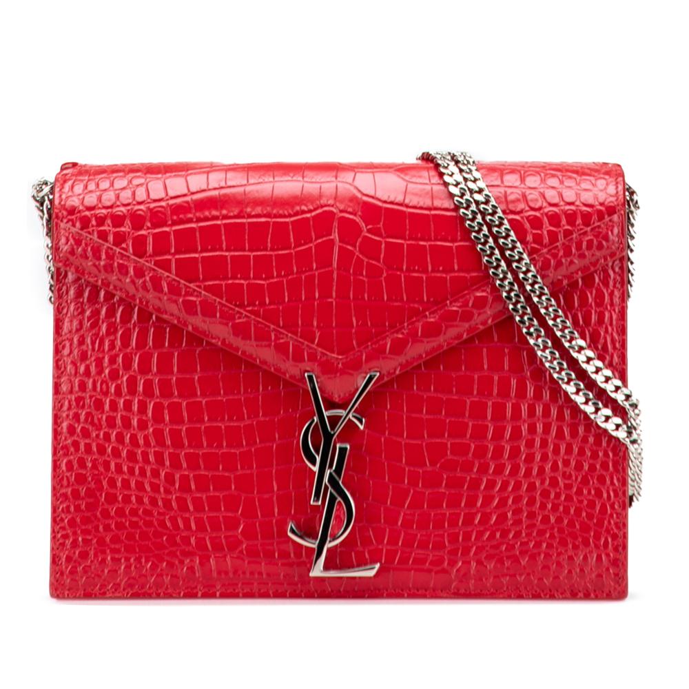 Saint Laurent B Saint Laurent Red Calf Leather Croc Embossed Monogram Cassandra Clasp Bag Italy
