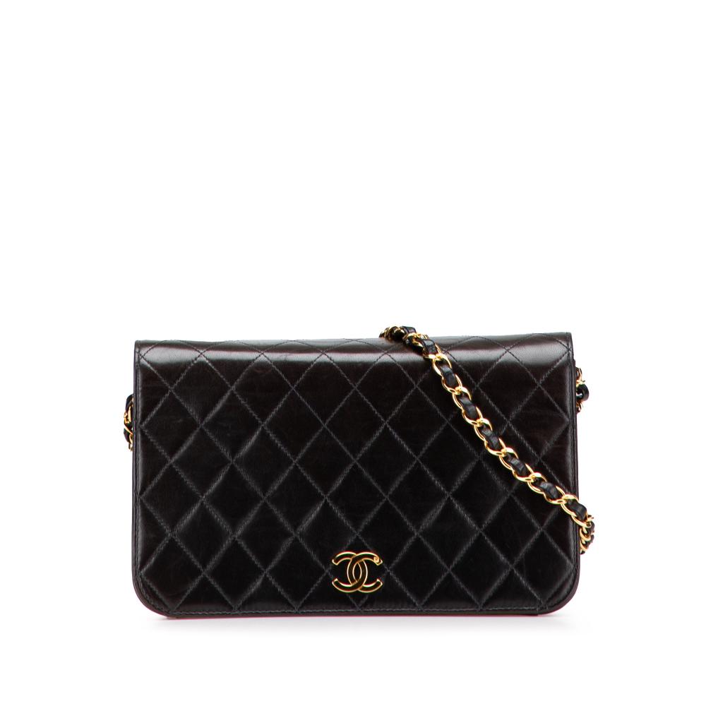 Chanel B Chanel Black Lambskin Leather Leather CC Quilted Lambskin Full Single Flap France