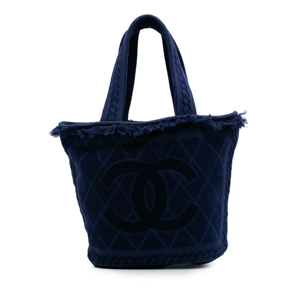 Chanel AB Chanel Blue Dark Blue Cotton Fabric CC Terry Beach Tote Italy