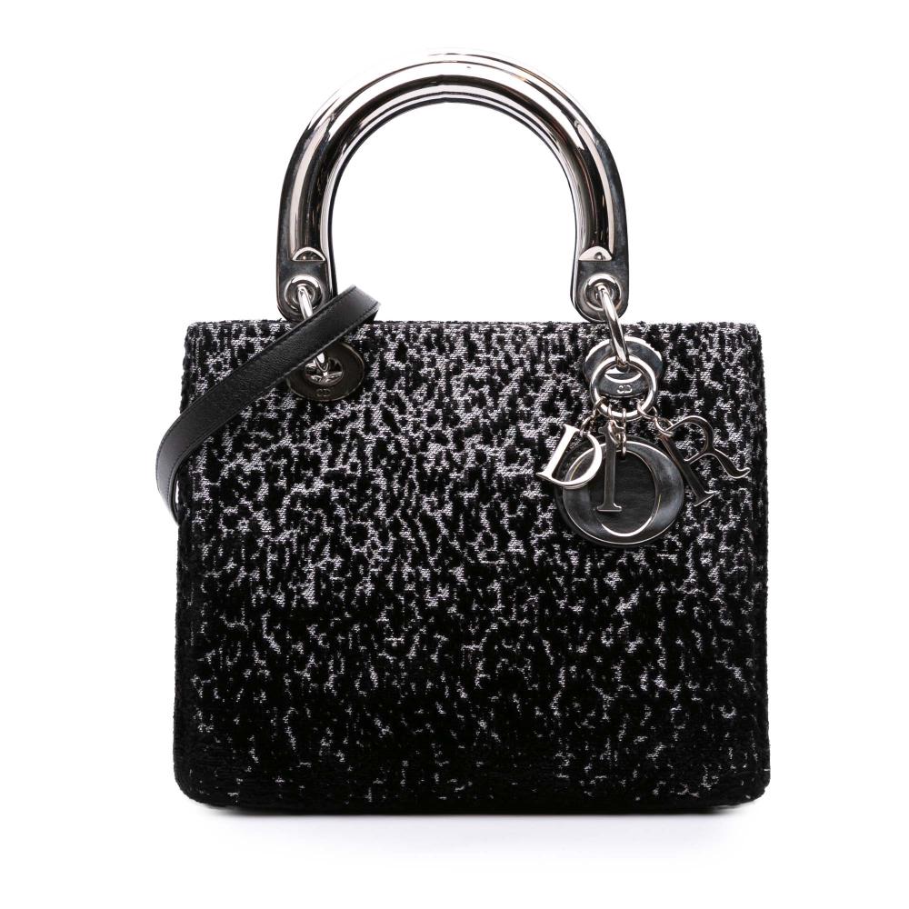 Christian Dior B Dior Black Velvet Fabric Medium and Canvas Lady D Lite Italy