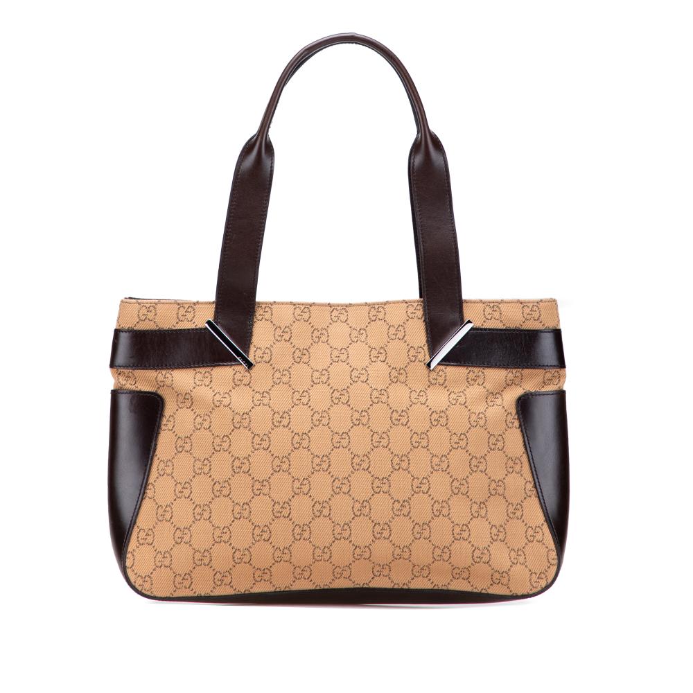 Gucci B Gucci Brown Beige Canvas Fabric GG Tote Italy